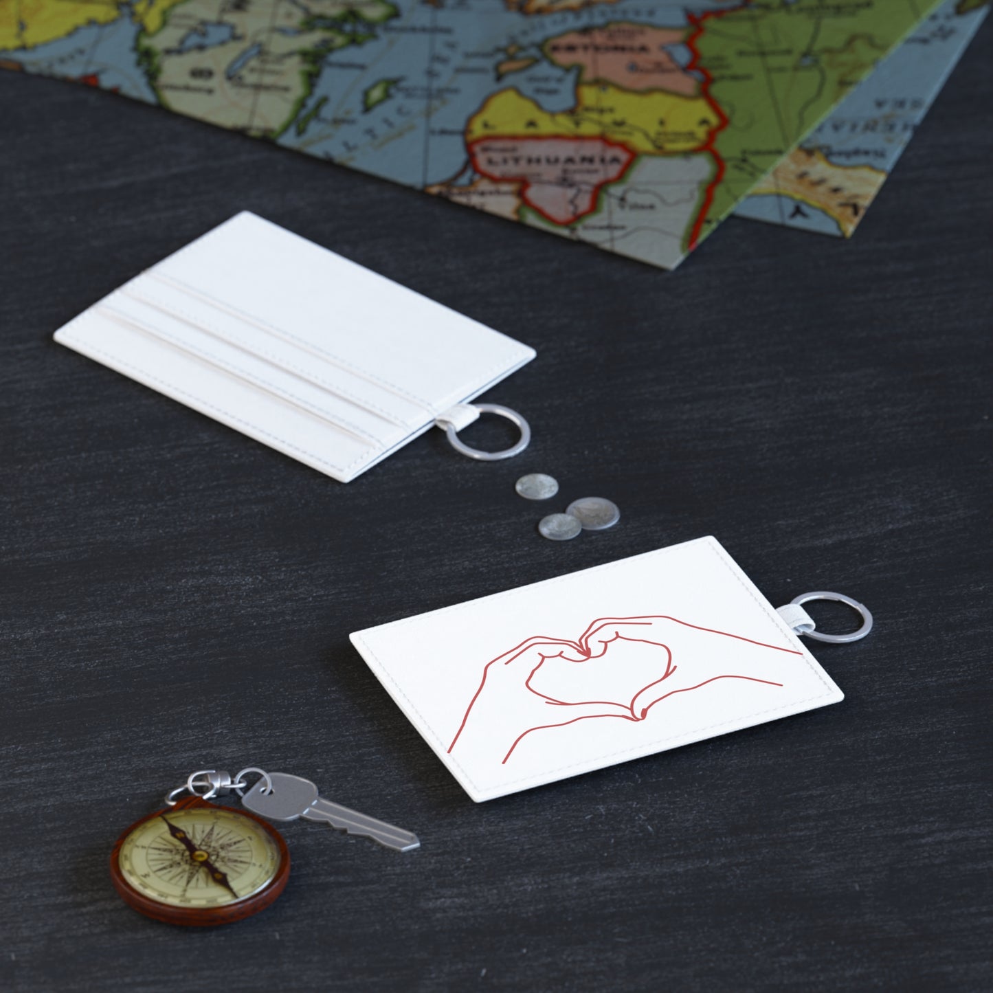 Stylish Saffiano Leather Card Holder - Heart Hands Design
